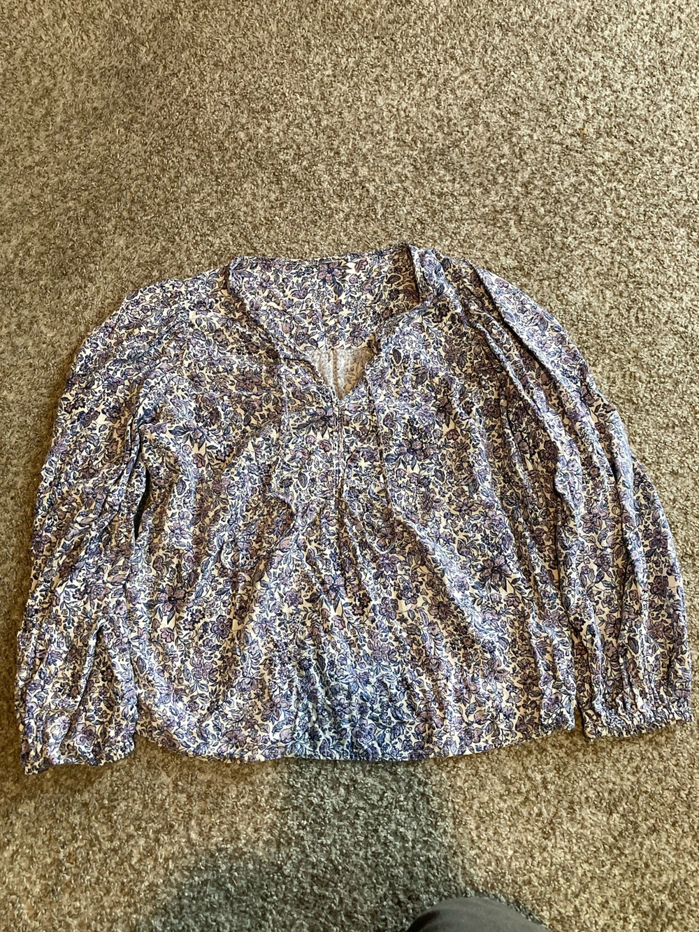 Floral Long-Sleeve Peasant Blouse - Purple
